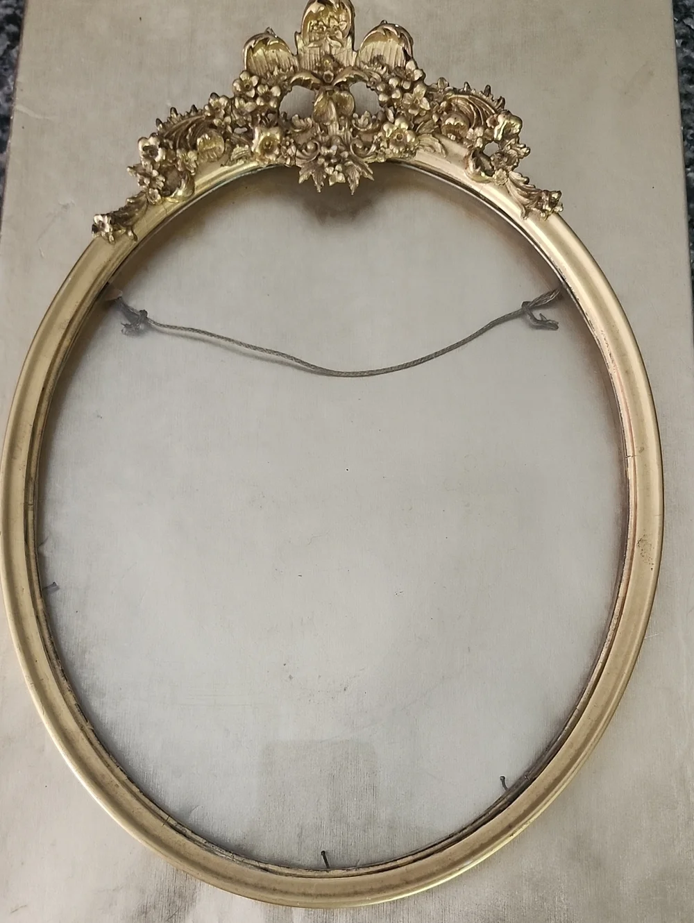 Antique Louis XVI Style Gilded Ornate Gold Oval Picture Frame with Floral Crest